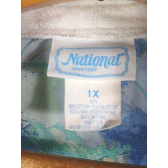 National Womens Zip Front Housecoat Robe 1X Blue Floral Butterfly Cozy Lounge - Picture 6 of 11